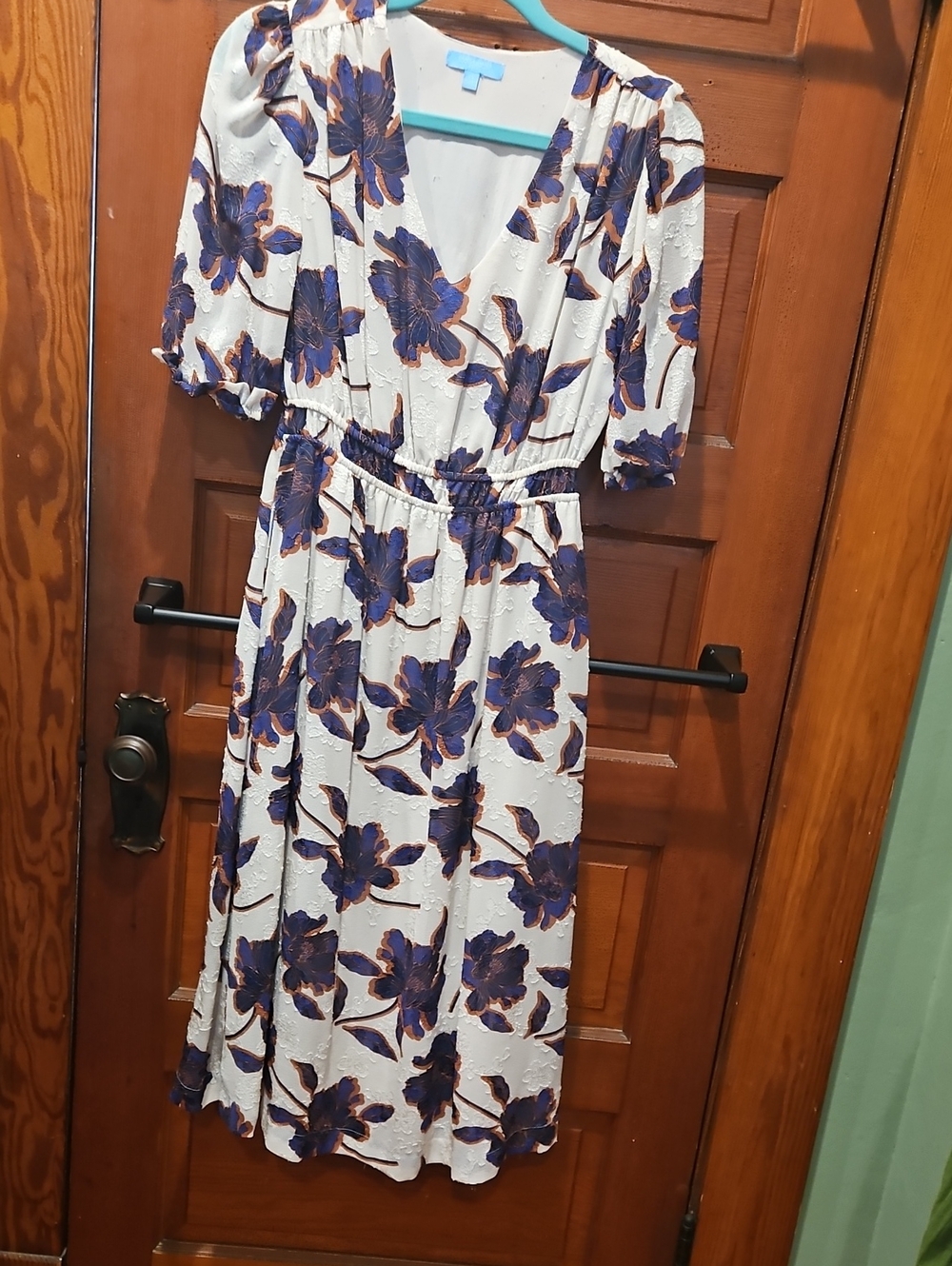 Draper James White Midi Dress with Navy Floral Print